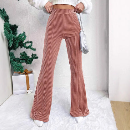 Women's High‑Waisted Corduroy Bell‑Bottom Wide‑Leg Casual Solid Pants