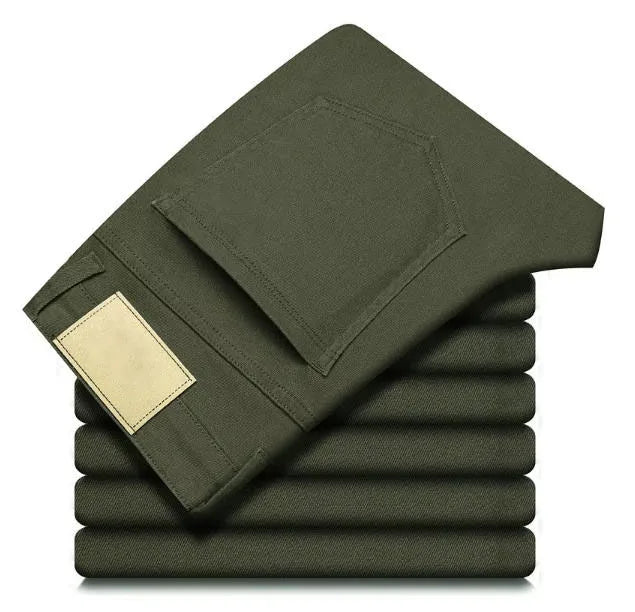 Men's Casual Straight-Leg Plaid Pants with Elastic Mid-High Waist