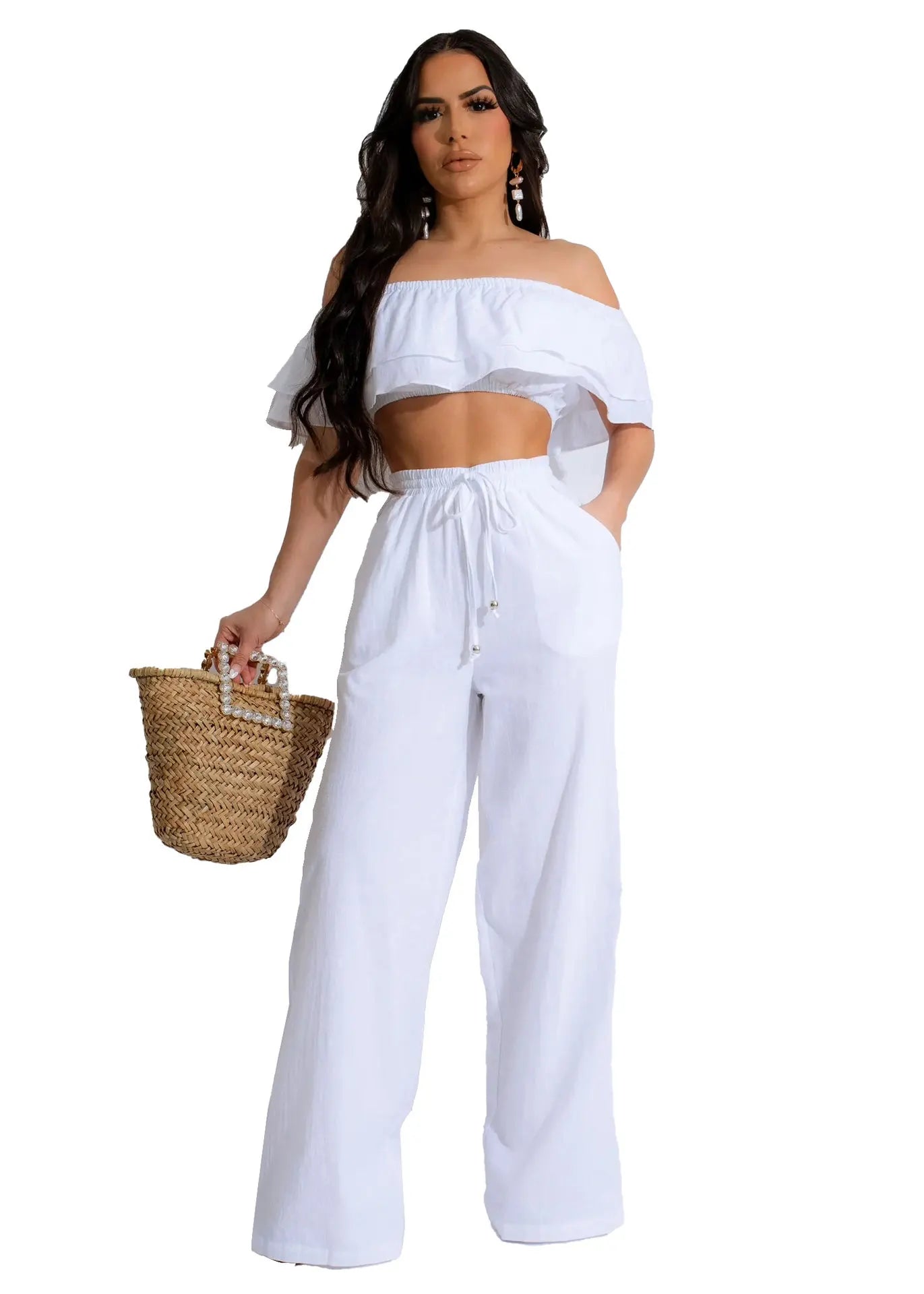 UNIKCOSA Women’s Ruffled Trousers Set – Two-Piece Casual Outfit with Top & Pants (Plus Size Available 2025 Edition)