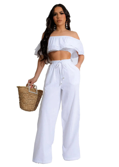 UNIKCOSA Women’s Ruffled Trousers Set – Two-Piece Casual Outfit with Top & Pants (Plus Size Available 2025 Edition)