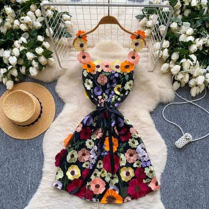 UNIKCOSA Women’s French Embroidered Halter Dress – High-End Elegant Summer Mini (Chic Edition)