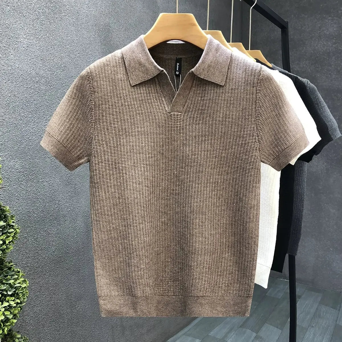 Men's Summer Polo Neck Short Sleeve Knitted T-Shirt