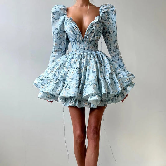 UNIKCOSA Women’s Floral Corset Dress – Lace-Up Halter Off-Shoulder Pleated Short Dress (Summer 2025 Edition)