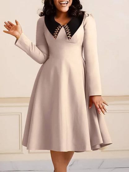 UNIKCOSA 2024 Elegant Plus-Size Dress — Long-Sleeve Cotton Maxi