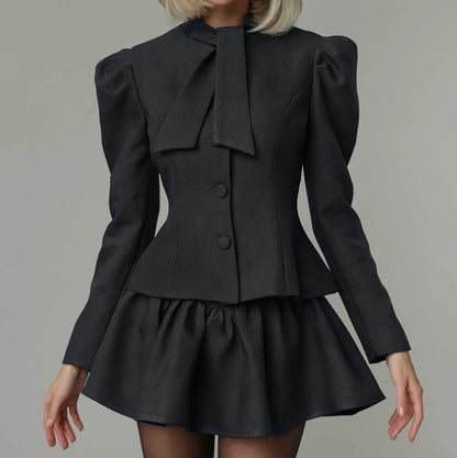 UNIKCOSA Women’s 2-Piece Office Set – Tie-Up Long Sleeve Top & Skirt Suit (Summer/Fall 2025 Edition)
