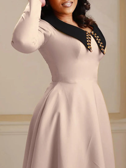 UNIKCOSA 2024 Elegant Plus-Size Dress — Long-Sleeve Cotton Maxi