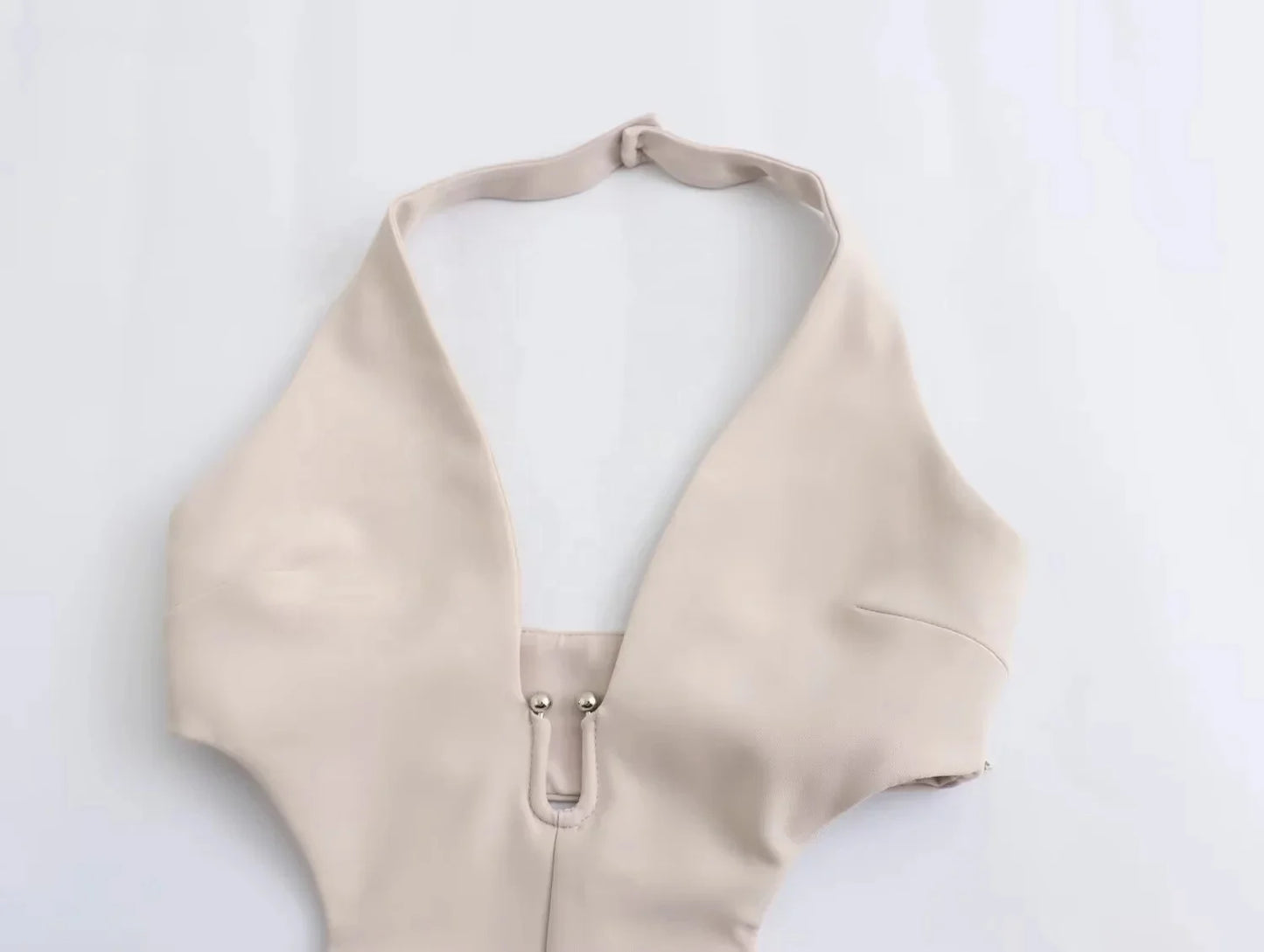 UNIKCOSA Women’s Beige Jumpsuit – Sexy Halter Backless Hollow-Out Sleeveless Slim Fit One-Piece