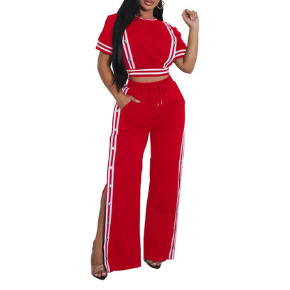 Colorful Women's Short Sleeve Top & Wide Leg Pants Set