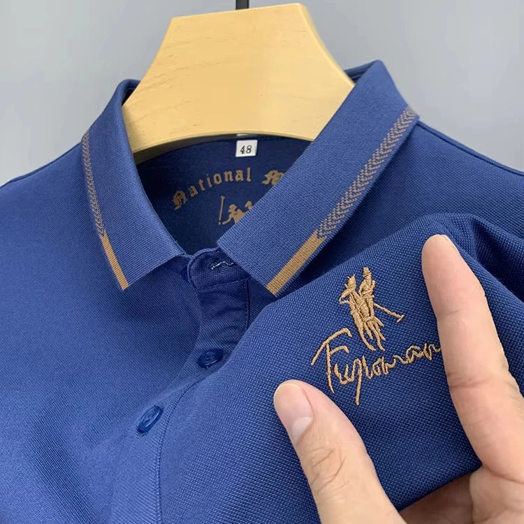Summer Business Men's Polo Shirt with Embroidered Lapel – Short Sleeve
