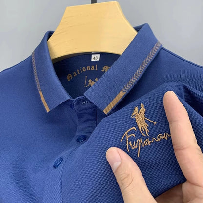 Summer Business Men's Polo Shirt with Embroidered Lapel – Short Sleeve