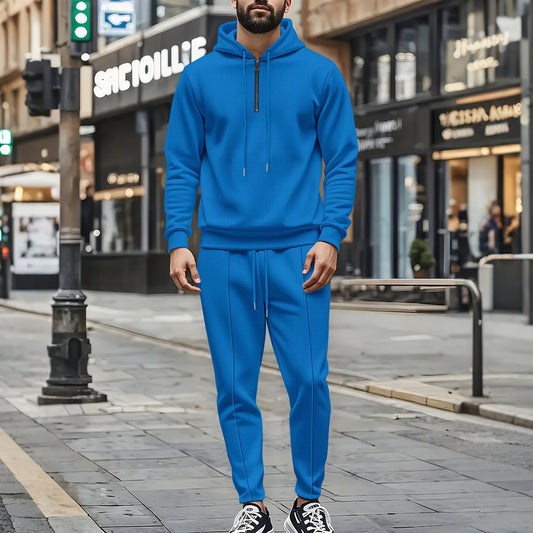 UNIKCOSA Men’s Athleisure Hoodie Set – Quarter-Zip Hooded Top & Jogger Pants (220 GSM Gymwear Two-Piece Outfit)