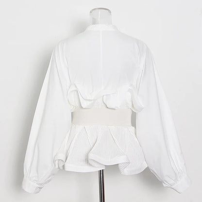 Women Fall Blouse with Puff Sleeves, Lantern Details & Chic Belted Design