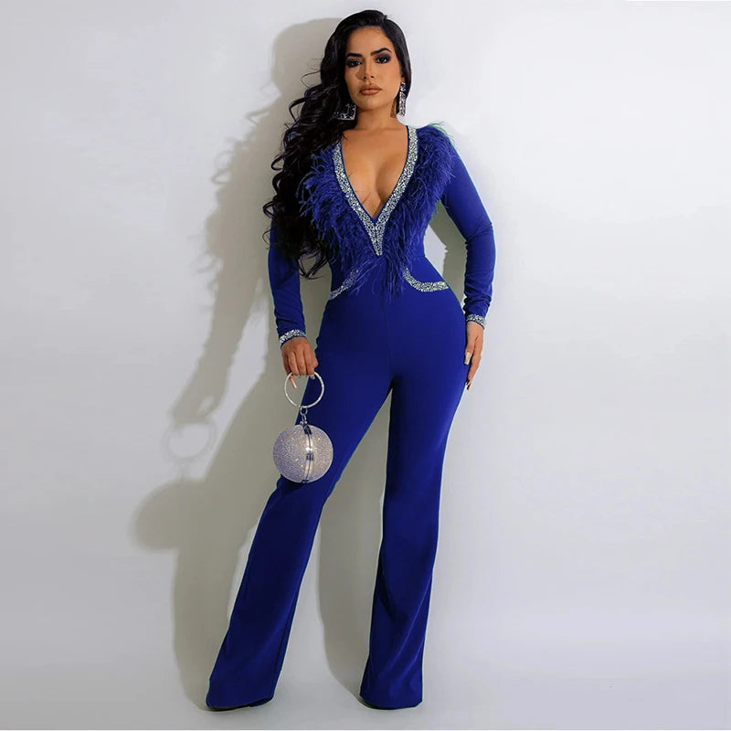 UNIKCOSA Women’s V-Neck Jumpsuit – Solid Color Long Sleeve Straight-Leg One-Piece Romper ( Work & Casual Edition)