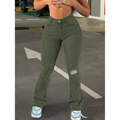 UNIKCOSA Women’s Y2K Ripped Jeans – High-Waisted Slim-Fit Slightly Flared Washed Denim Pants (Spring/Fall 2025 Edition)