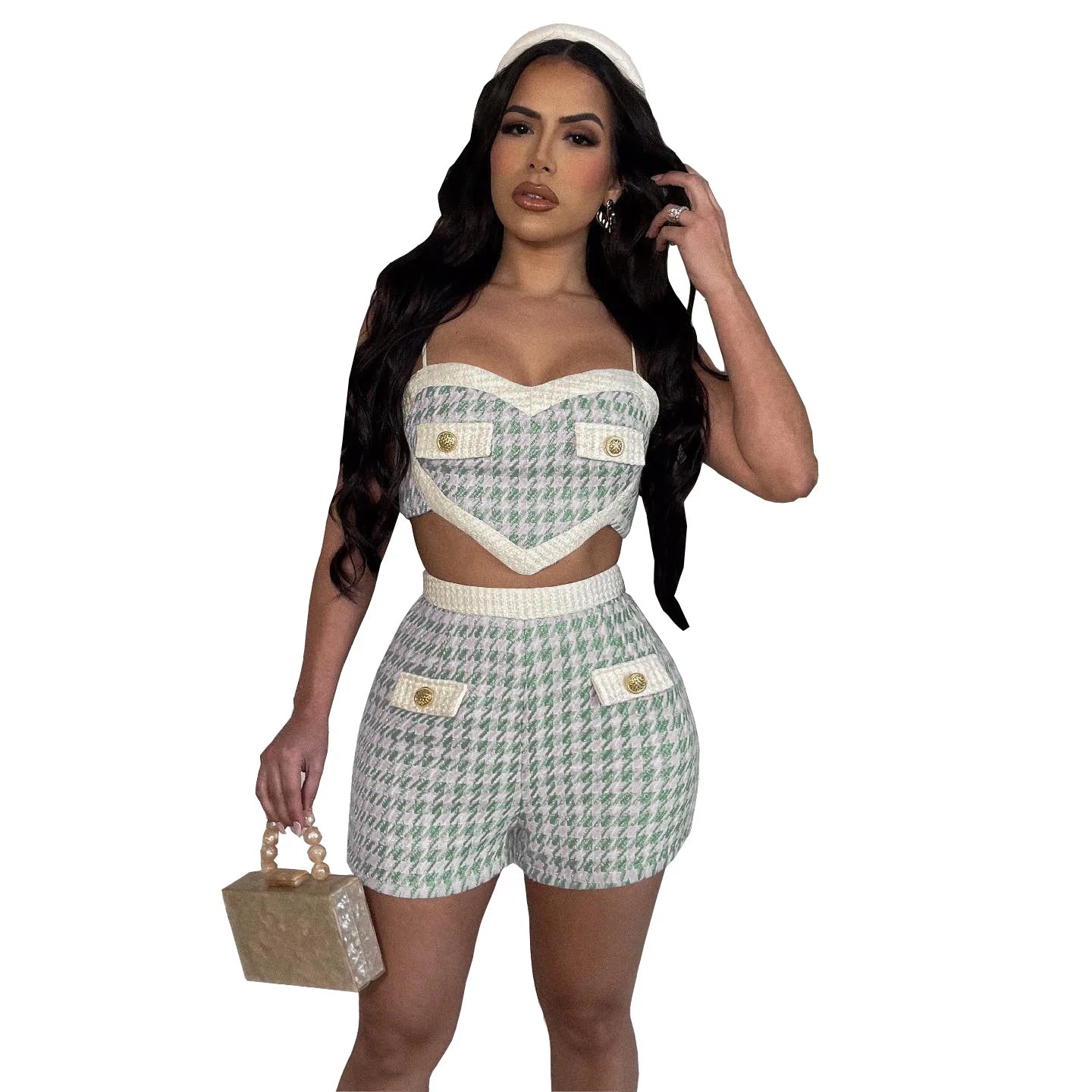 UNIKCOSA Women’s Houndstooth Knit Set – Cotton Tank Top & Shorts 2-Piece Summer Outfit (2025 Edition)
