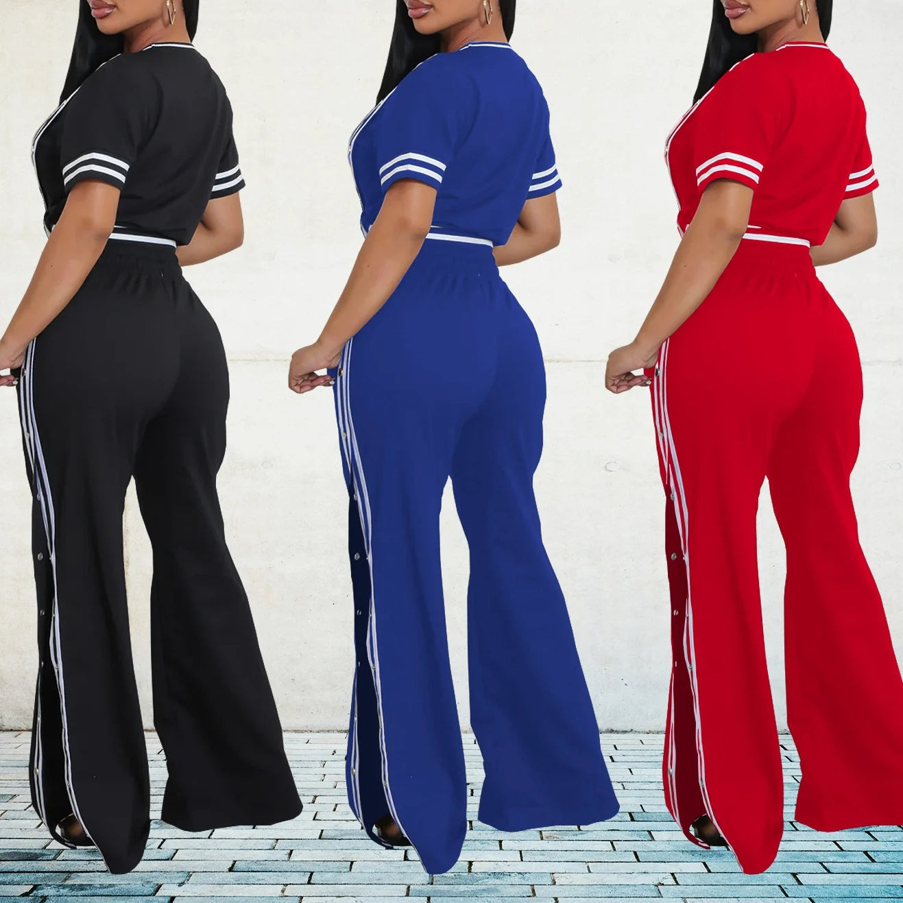 Colorful Women's Short Sleeve Top & Wide Leg Pants Set