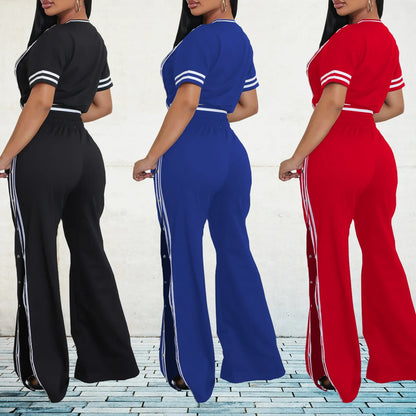 Colorful Women's Short Sleeve Top & Wide Leg Pants Set