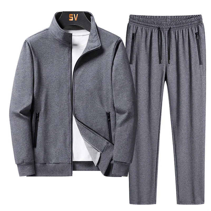 Men's Zip-Up Tracksuit Set with Breathable Polyester Blend