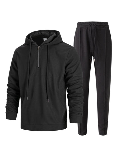 UNIKCOSA Men’s Athleisure Hoodie Set – Quarter-Zip Hooded Top & Jogger Pants (220 GSM Gymwear Two-Piece Outfit)