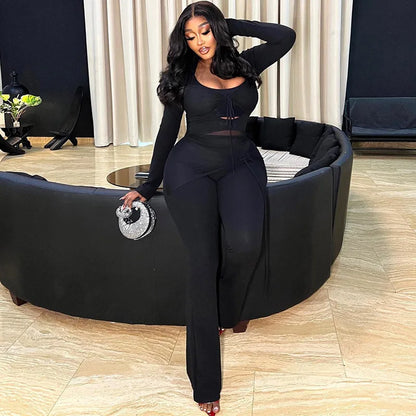 UNIKCOSA Velora Two-Piece Set Low Cut Top Mesh Patchwork 🔥