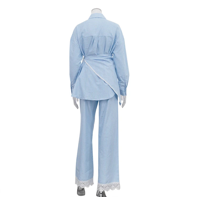 UNIKCOSA Women’s 3-Piece Lounge Set – Striped Wrap Shirt, Pants & Lace Trim Cami Pajamas (Fall 2025 Edition)