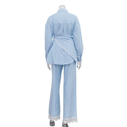 UNIKCOSA Women’s 3-Piece Lounge Set – Striped Wrap Shirt, Pants & Lace Trim Cami Pajamas (Fall 2025 Edition)