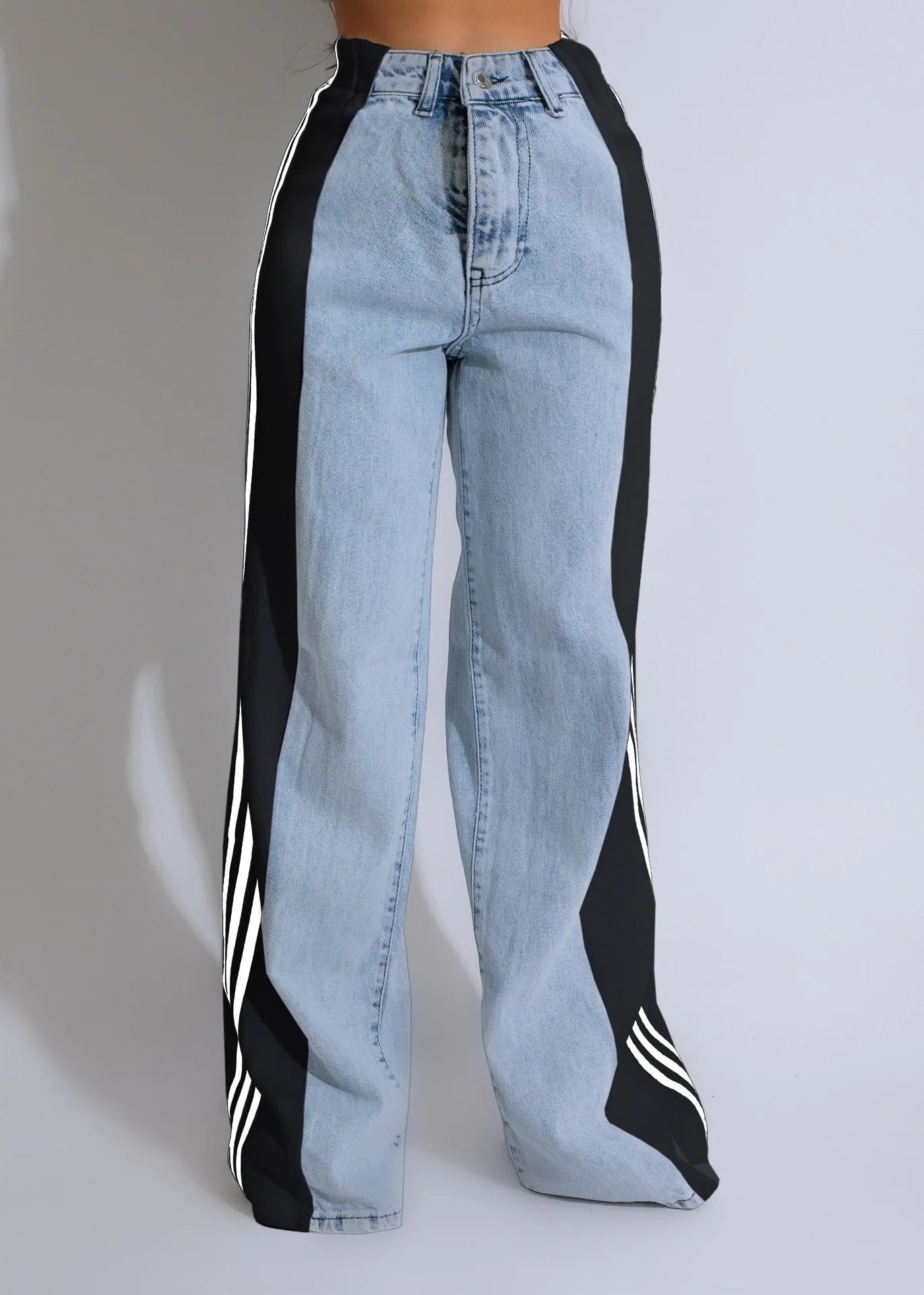 UNIKCOSA Women’s Palazzo Wide-Leg Jeans – High-Waist Retro Loose Fit Denim with Three Stripe Detail (Streetwear Edition)