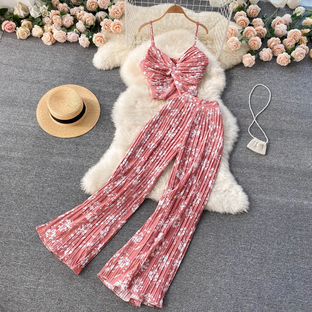UNIKCOSA Women’s Summer Two-Piece Set – Camisole Vest & Wide-Leg Pants (Breathable Chic Edition)