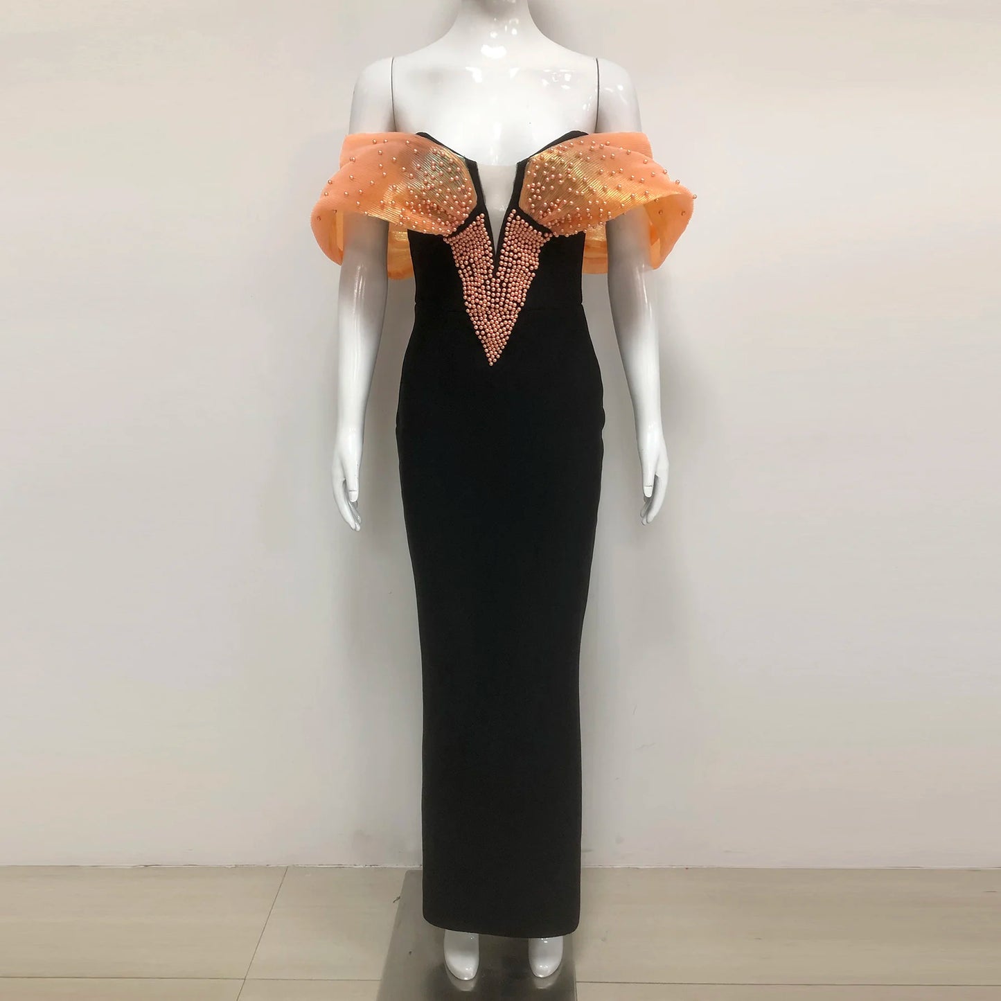 UNIKCOSA LuxeEase Evening Gown Beaded Maxi Dress Black 💫