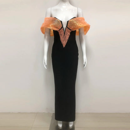 UNIKCOSA LuxeEase Evening Gown Beaded Maxi Dress Black 💫