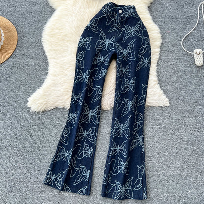 UNIKCOSA Women’s Summer Y2K Set – Halter Tube Top & High-Waist Printed Denim 2-Piece Outfit (Retro Streetwear Edition)