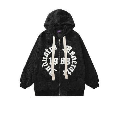 Men's Loose Waffle Hoodie with Drawstring and Warm 360G Fabric