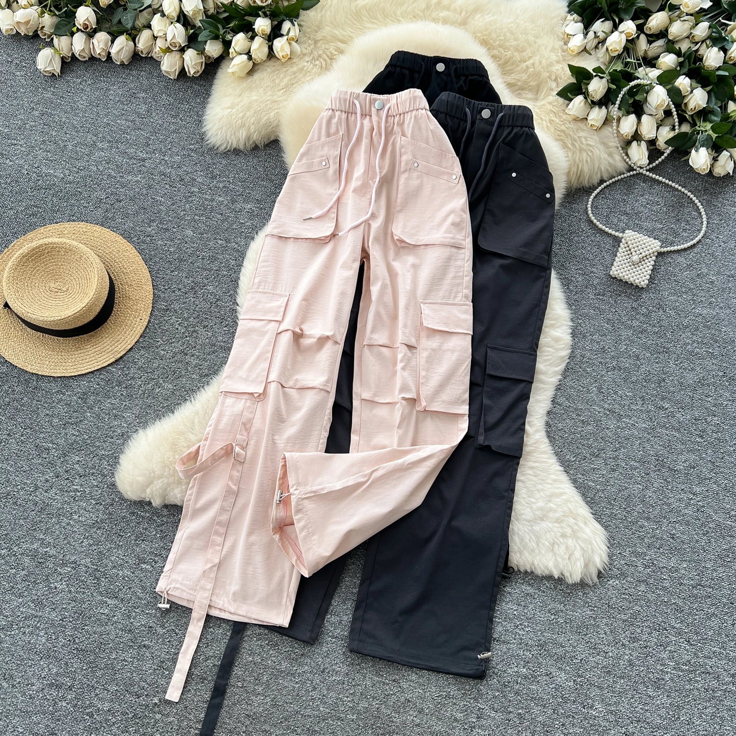 UNIKCOSA Women’s Summer Wide-Leg Pants – 2025 High-Waist Printed Track Trousers with Pockets (Casual Streetwear Edition)