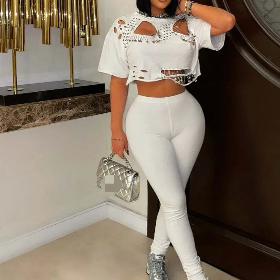 Women's Casual Summer 2-Piece Set with Round Neck Tee and Shorts