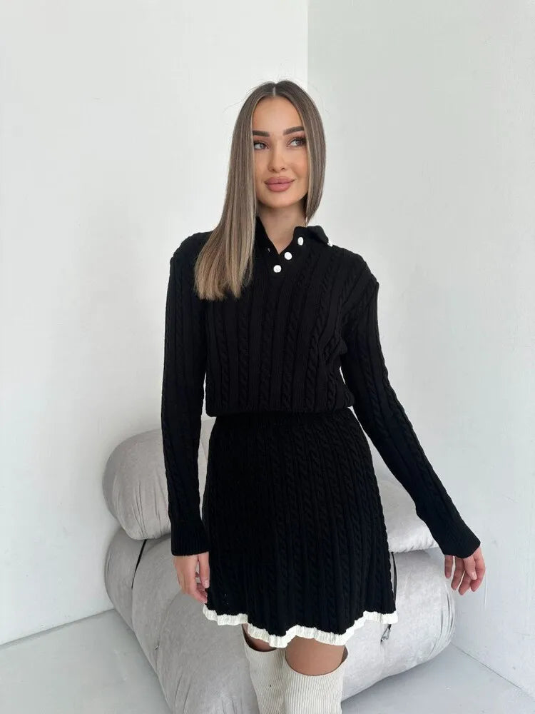 UNIKCOSA Velora Knitted Skirt Set Long Sleeve Short Skirt 💫