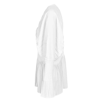 UNIKCOSA Women’s Elegant V-Neck Top – Autumn Slim Fit Waist-Tie Blouse with Pleated Flare Sleeves (High-Waist Edition)