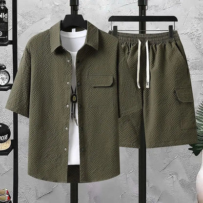 Men's Casual Short Sleeve Shirt and Shorts 2-Piece Set