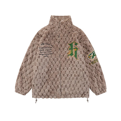 Sherp Stand-Collar Lamb Wool Granular Fleece Plaid Jacket for Men