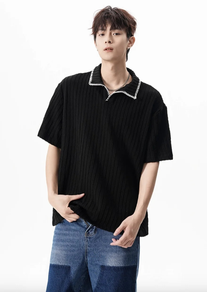 Premium Lightweight Knitted V‑Neck Polo Shirt for Men