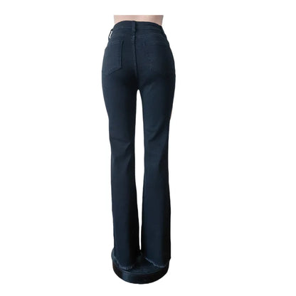 Hot Stretch Flare Denim Pants for Women – High‑Waist Printed Trousers