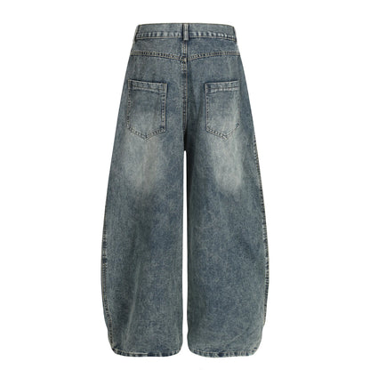 Women's American Retro Deconstructed Scimitar Embroidered Wide-Leg Denim Jeans