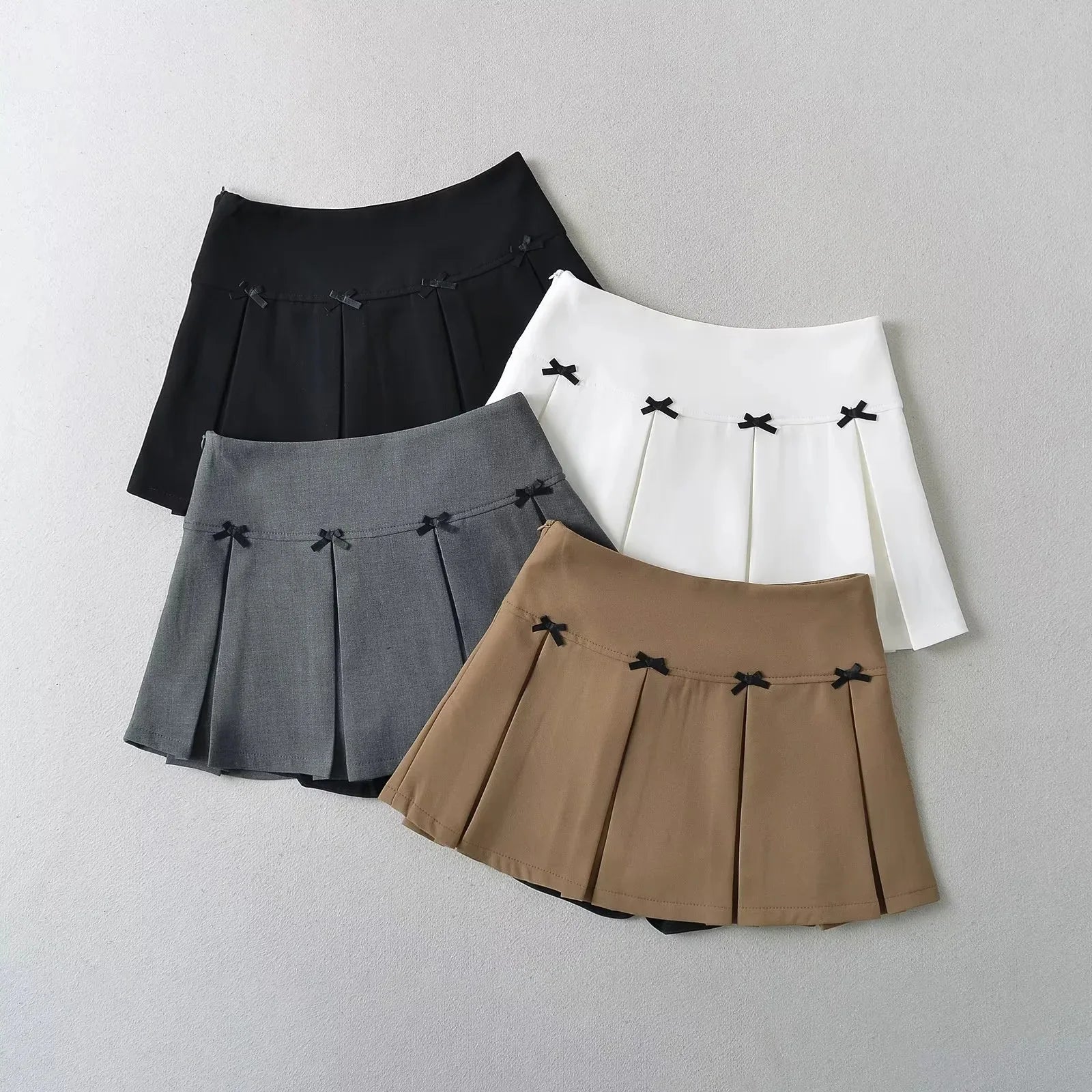 Women's Bow Trimmed High Waist Pleated Midi Skirt