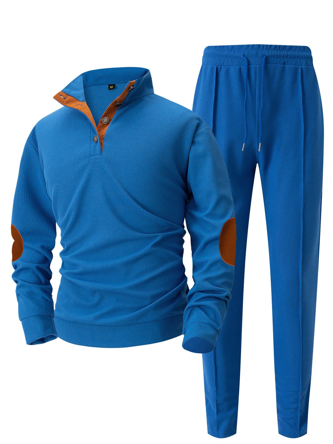 UNIKCOSA Men’s Knit Sweater Set – Quarter-Button Pullover with Contrast Elbow Patches & Elastic Waist Pants (2-Piece Tracksuit 2025 Edition)