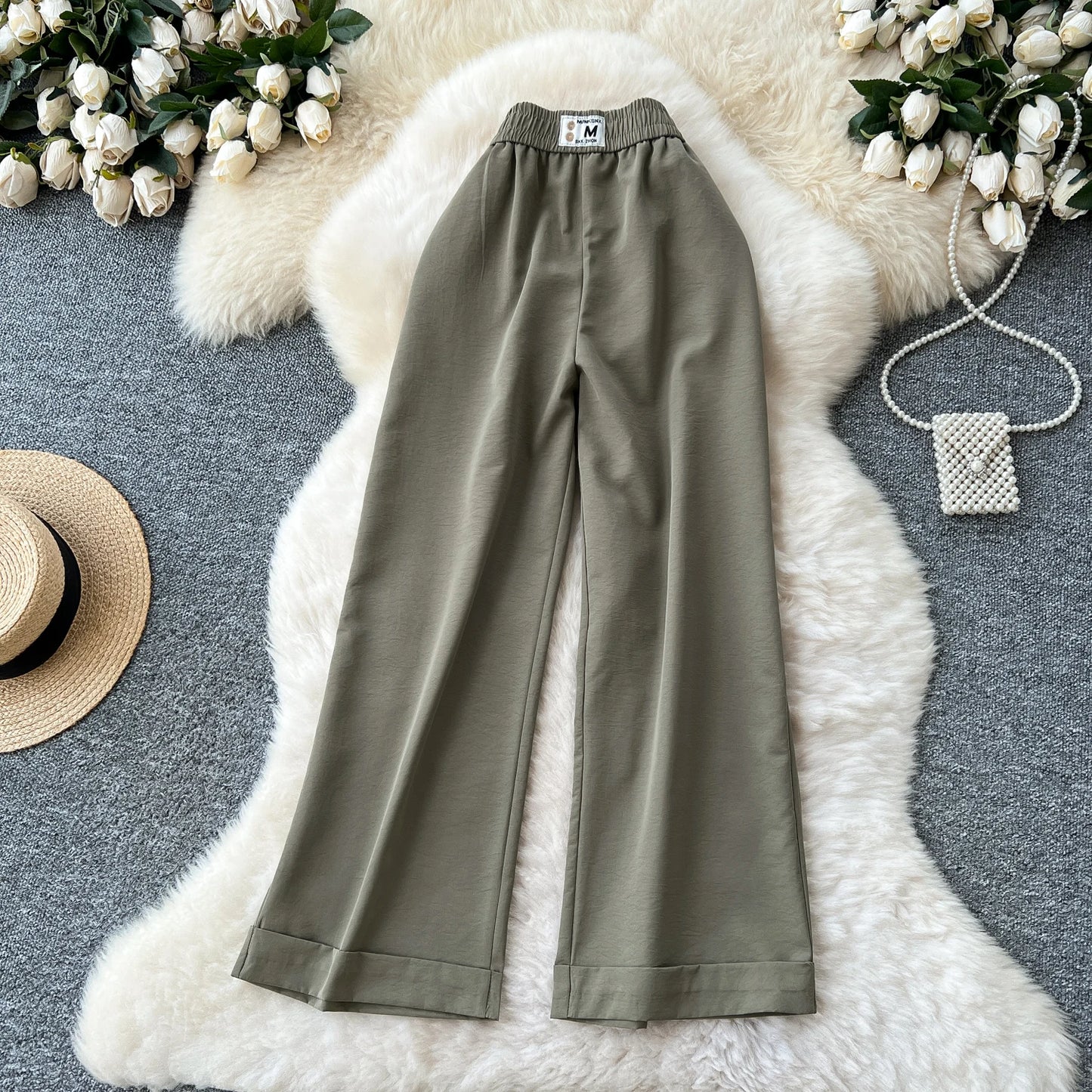 Summer Casual Wide Leg Pants Women Solid High Elastic Waist Trousers Girls Outdoor Pants Wholesale