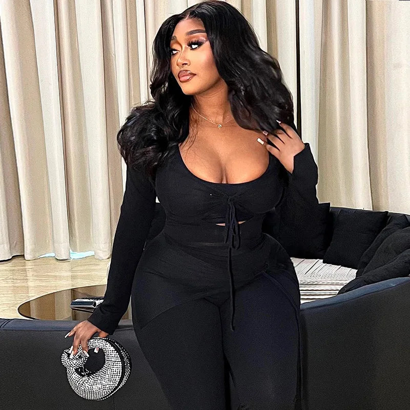 UNIKCOSA Velora Two-Piece Set Low Cut Top Mesh Patchwork 🔥