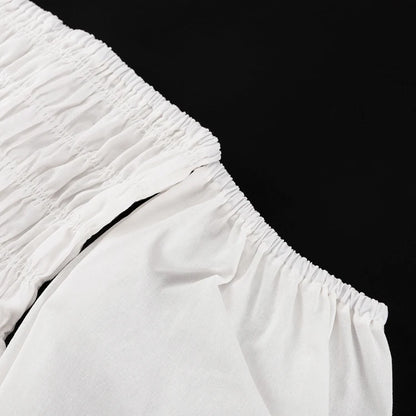 UNIKCOSA Women’s Off-Shoulder Pleated Dress – White Cotton Layered Tube Dress with Long Sleeves (Summer 2025 Edition)