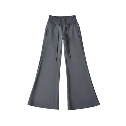 Classic Breathable Pure Color Women's Wide Leg Elastic Waist Trousers
