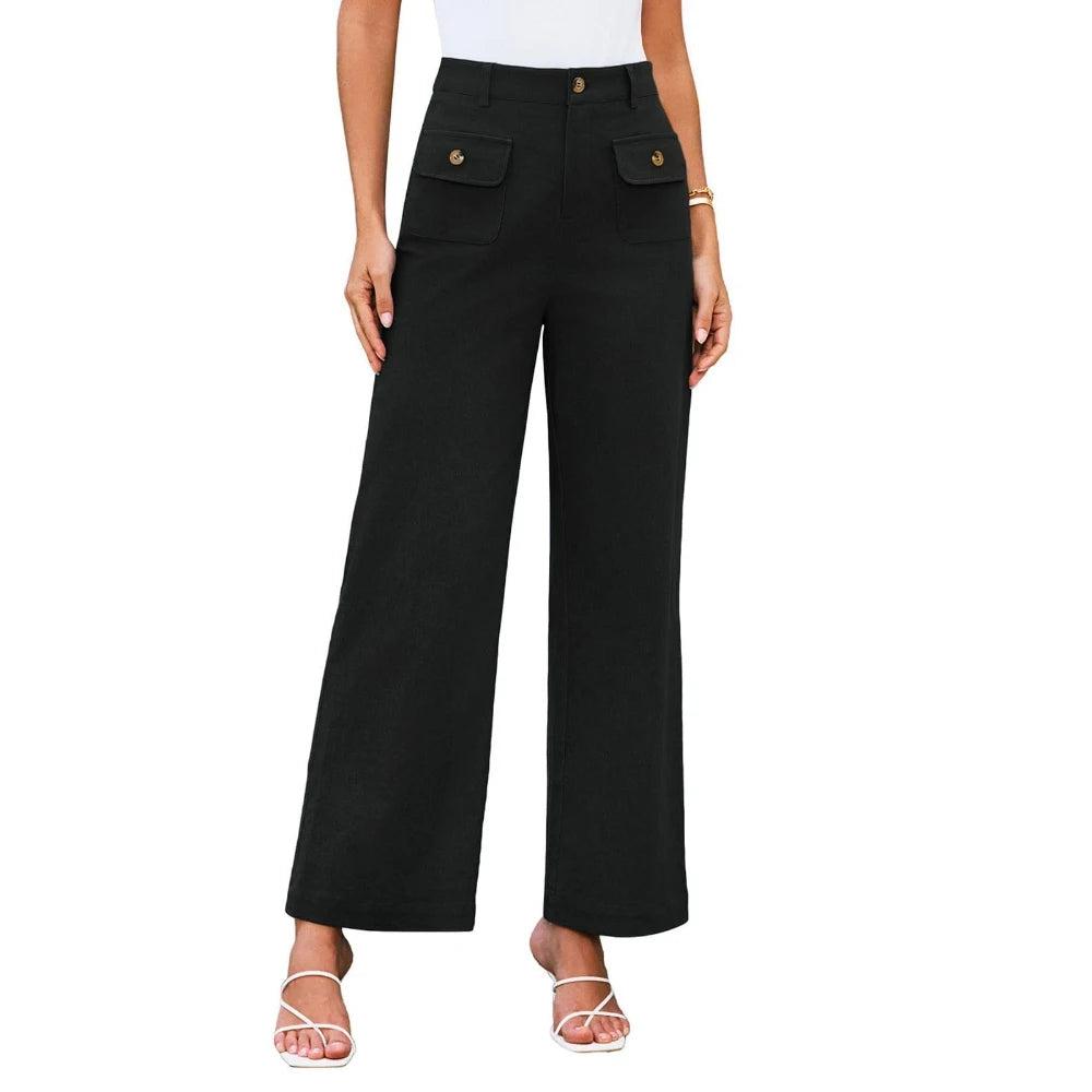 Women's High Waist Wide Leg Business Casual Pants with Pockets