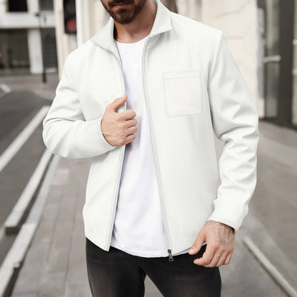 UNIKCOSA Men’s Textured Jacket – Zip-Up Business Casual Outerwear with Turn-Down Collar