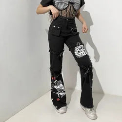 Hippie Comic Print Punk Jeans for Women – YX Vintage Streetwear